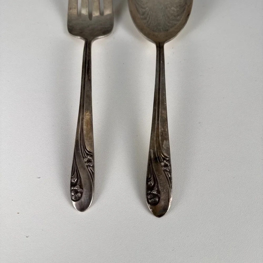 Holmes & Edwards DeepSilver Silver Fashion 1956 Salad Serving Set Fork Spoon